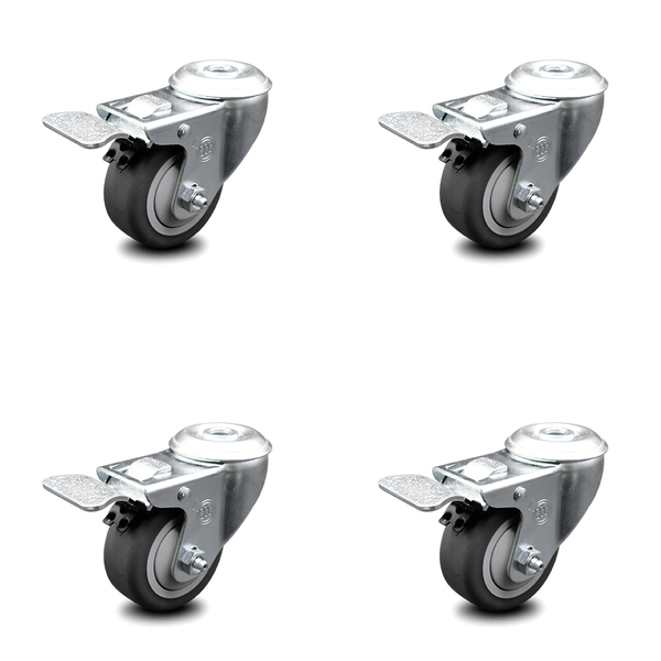 Service Caster 3.5 Inch Thermoplastic Rubber Swivel Bolt Hole Caster Set with Total Lock Brake SCC-BHTTL20S3514-TPRB-4